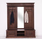 Garderobe Kolonial mit Spiegel 2 Türen und 2 offene Fächer 181x210x41 cm Eichenholz massiv