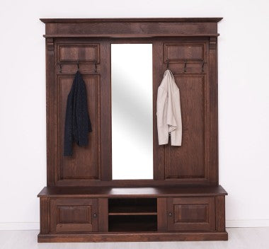 Garderobe Kolonial mit Spiegel 2 Türen und 2 offene Fächer 181x210x41 cm Eichenholz massiv