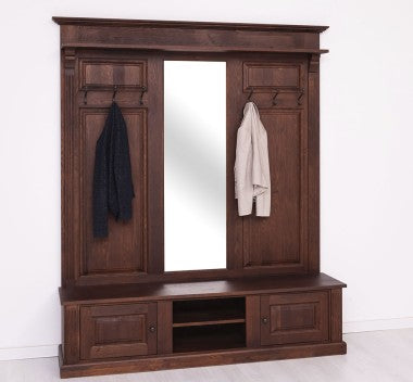 Garderobe Kolonial mit Spiegel 2 Türen und 2 offene Fächer 181x210x41 cm Eichenholz massiv