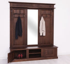 Garderobe Kolonial mit Spiegel 2 Türen und 2 offene Fächer 181x210x41 cm Eichenholz massiv
