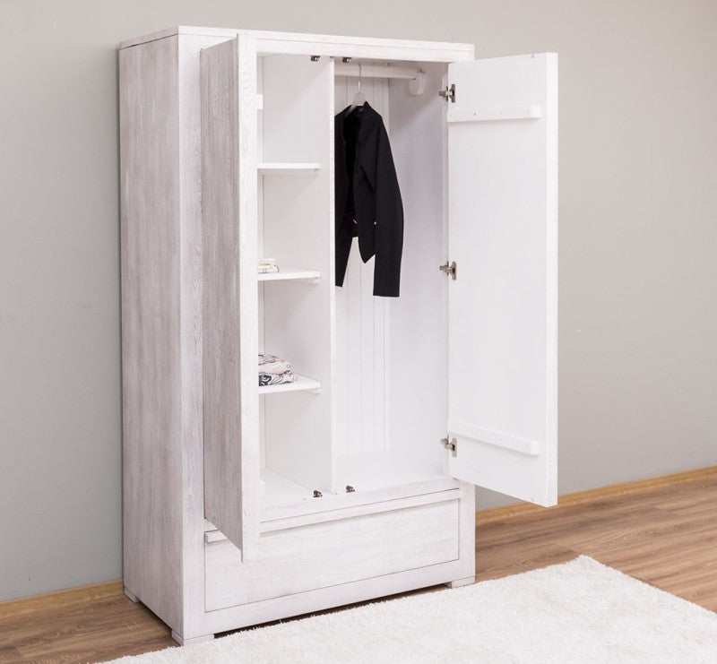 Landhaus Schrank Cremegrau 110x190x55 cm Kiefernholz massiv
