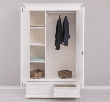 Landhaus Schrank Weiß 128x206x62 cm Kiefernholz massiv