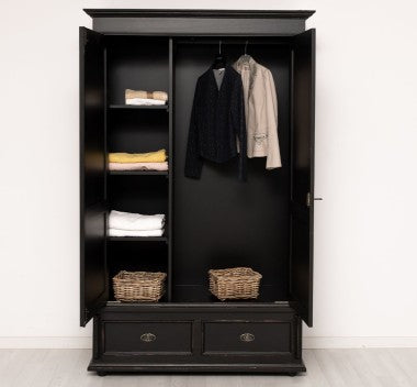 Landhaus Schrank Schwarz 128x206x62 cm Kiefernholz massiv
