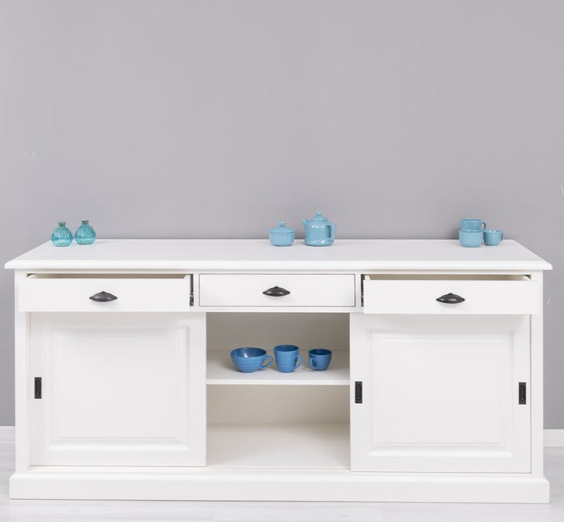 Sideboard Weiß Landhausmöbel Kiefernholz Massiv 196x86x53 cm