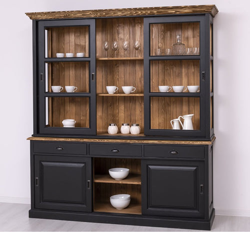 Büffet Schwarz 206x219x53 cm Kiefernholz massiv
