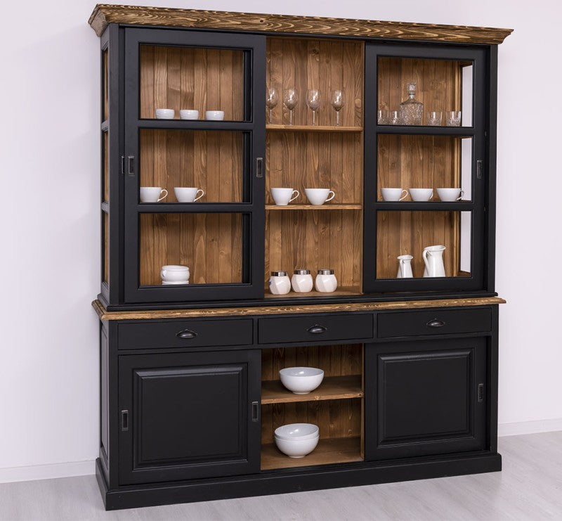 Büffet Schwarz 206x219x53 cm Kiefernholz massiv