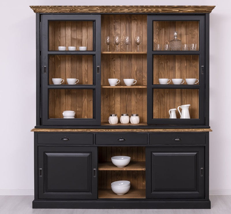 Büffet Schwarz 206x219x53 cm Kiefernholz massiv