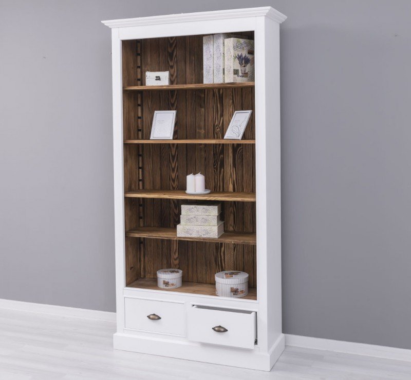 Landhausstil Bücherregal Weiß Natur 109x210x39 cm Kiefernholz massiv