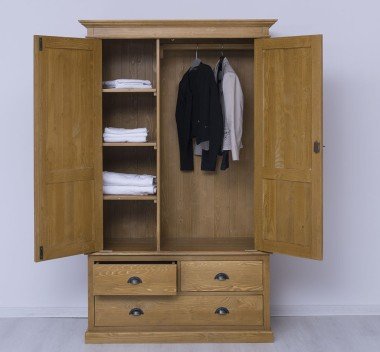Landhaus Schrank Kleiderschrank Natur 121x197x59 cm Kiefernholz massiv