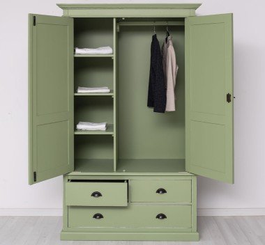 Landhausstil Schrank Salbei Grün 121x197x59 cm Kiefernholz massiv