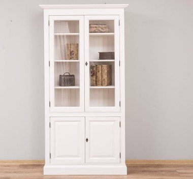 Landhaus Schrank Regal Vitrine Weiß 110x210x39 cm Kiefernholz massiv