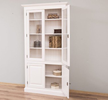 Landhaus Schrank Regal Vitrine Weiß 110x210x39 cm Kiefernholz massiv
