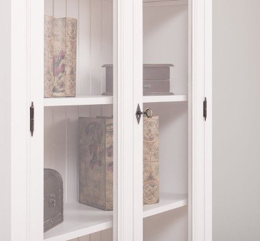 Landhaus Schrank Regal Vitrine Weiß 110x210x39 cm Kiefernholz massiv