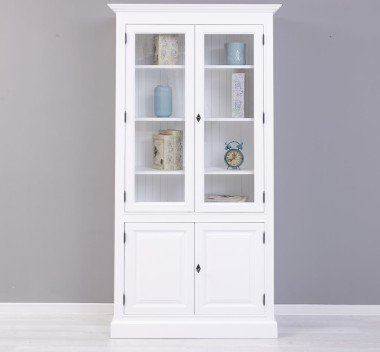 Landhaus Vitrine Weiß 110x210x39 cm Kiefernholz massiv