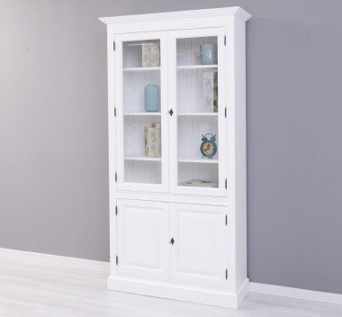 Landhaus Vitrine Weiß 110x210x39 cm Kiefernholz massiv