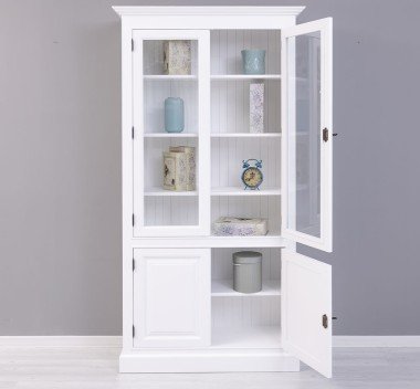 Landhaus Vitrine Weiß 110x210x39 cm Kiefernholz massiv