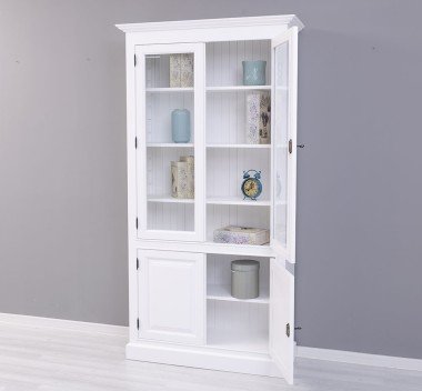 Landhaus Vitrine Weiß 110x210x39 cm Kiefernholz massiv