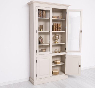 Landhaus Schrank Regal Vitrine 110x210x39 cm Kiefernholz massiv
