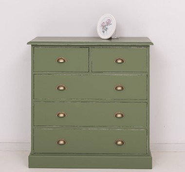 Landhausmöbel Kommode Salbei Grün 100x100x50 cm  Kiefernholz massiv
