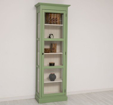 Landhausstil Vitrine Salbei Grün 75x220x40 cm Kiefernholz massiv