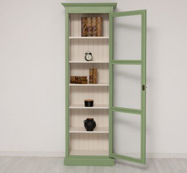 Landhausstil Vitrine Salbei Grün 75x220x40 cm Kiefernholz massiv