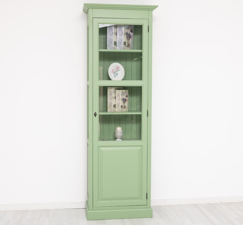 Landhaus Vitrine Salbei Grün 75x220x40 cm Kiefernholz massiv