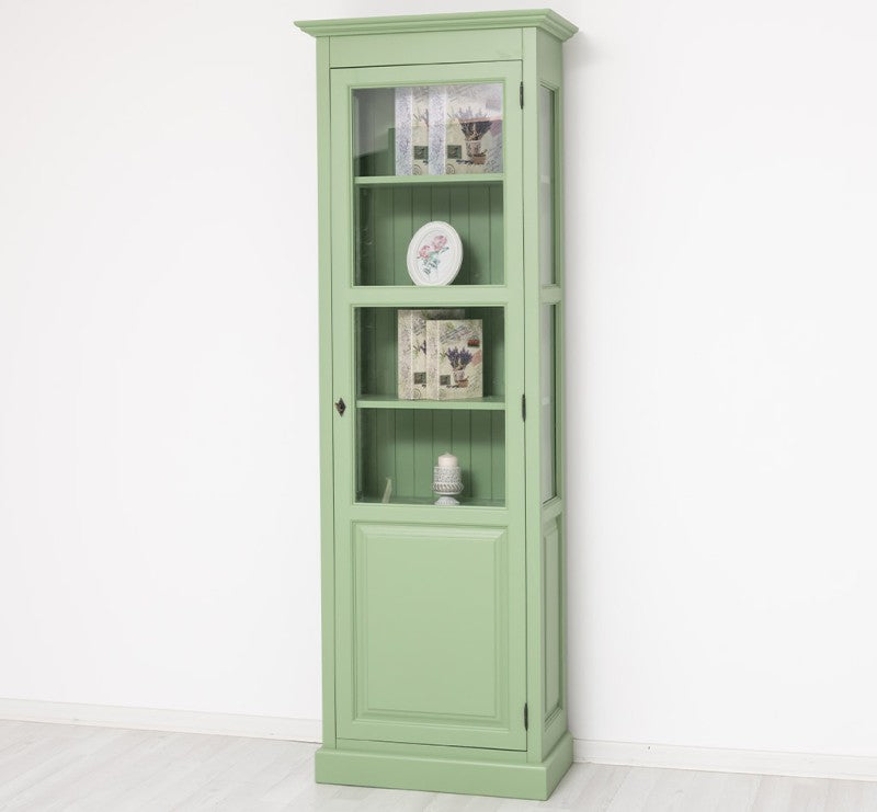Landhaus Vitrine Salbei Grün 75x220x40 cm Kiefernholz massiv