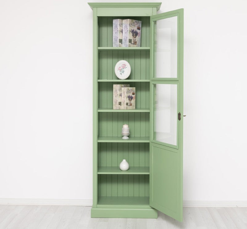 Landhaus Vitrine Salbei Grün 75x220x40 cm Kiefernholz massiv
