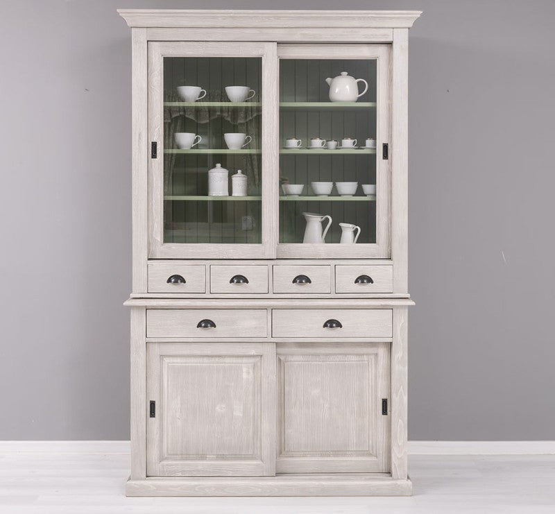 Büffet Grau-Weiß 142x225x48 cm Kiefernholz massiv