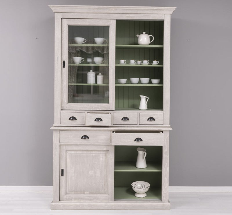 Büffet Grau-Weiß 142x225x48 cm Kiefernholz massiv