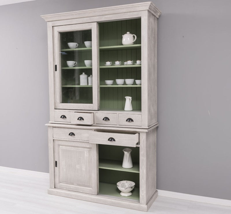 Büffet Grau-Weiß 142x225x48 cm Kiefernholz massiv