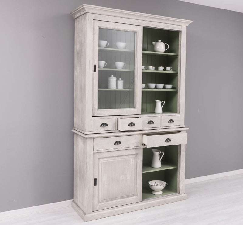 Büffet Grau-Weiß 142x225x48 cm Kiefernholz massiv