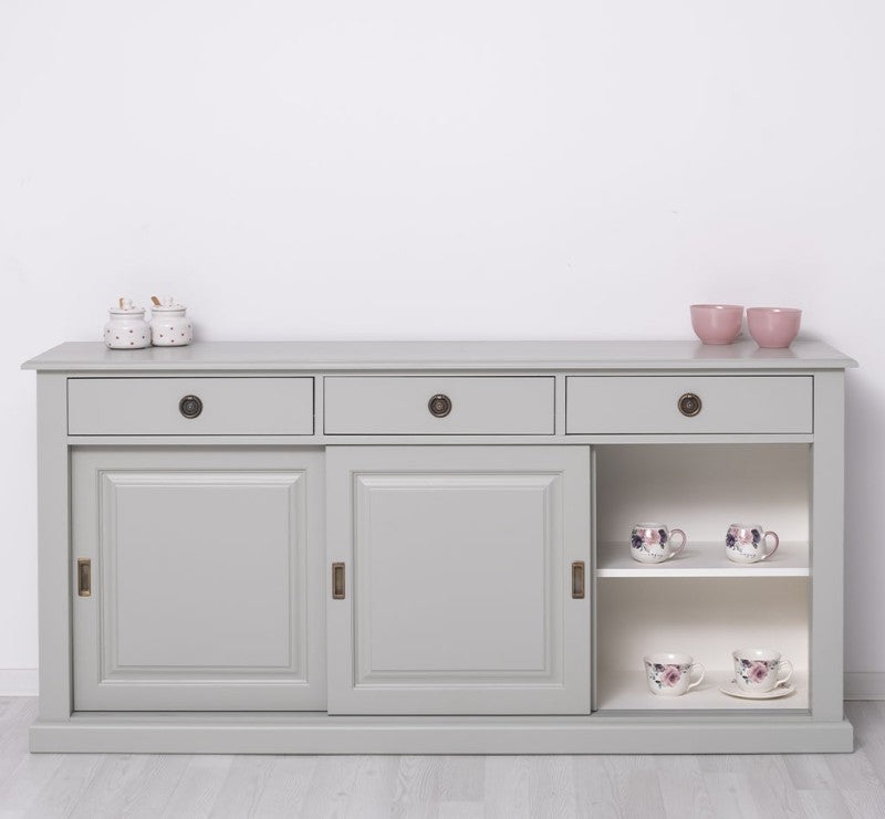 Sideboard Grau Landhausmöbel Kiefernholz Massiv 192x91x48 cm