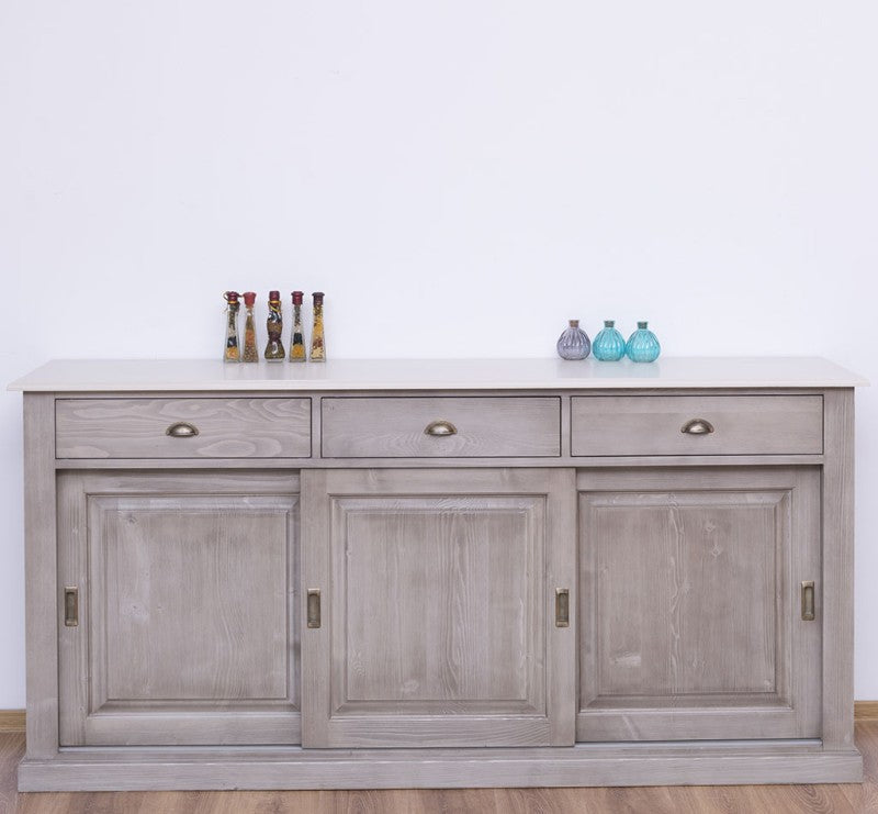 Sideboard Perlgrau Landhausmöbel Kiefernholz Massiv 192x91x48 cm