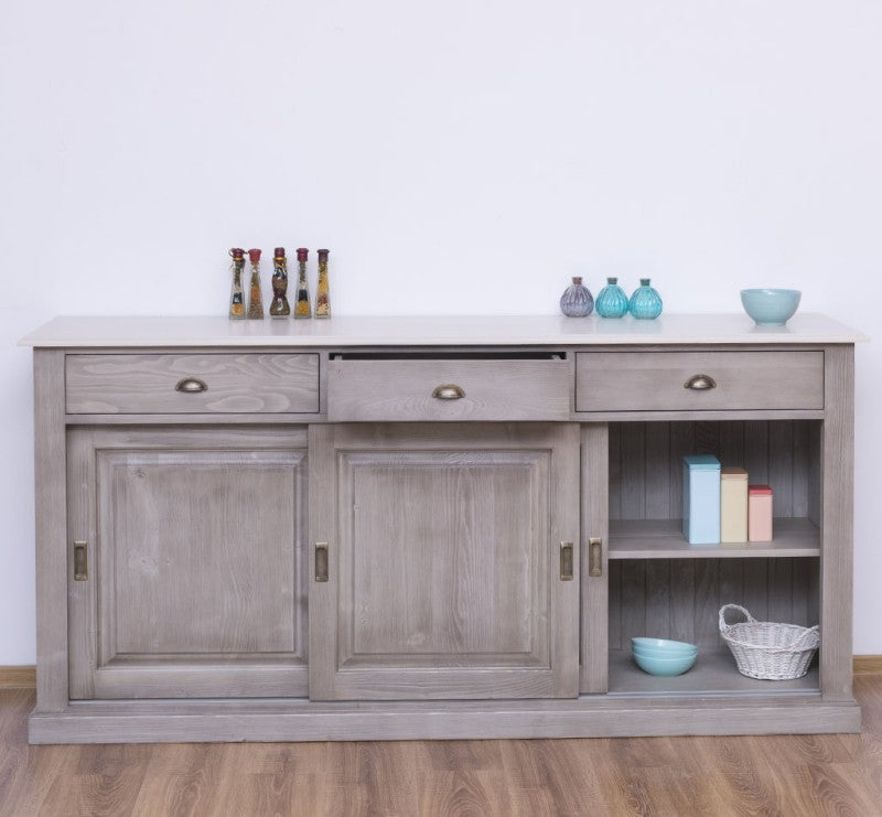 Sideboard Perlgrau Landhausmöbel Kiefernholz Massiv 192x91x48 cm
