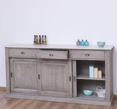 Sideboard Perlgrau Landhausmöbel Kiefernholz Massiv 192x91x48 cm