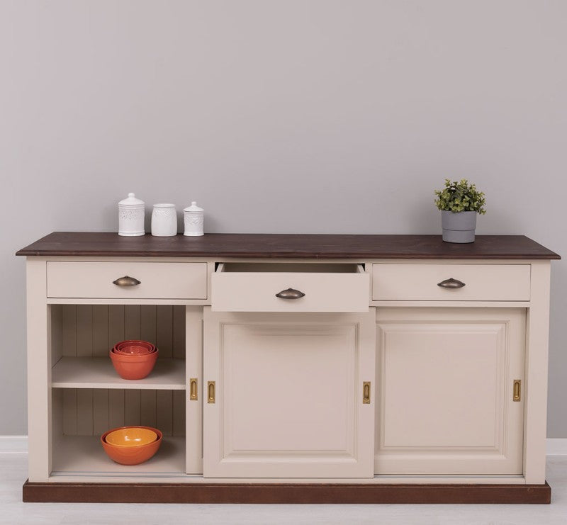 Sideboard Creme Landhausmöbel Kiefernholz Massiv 192x91x48 cm