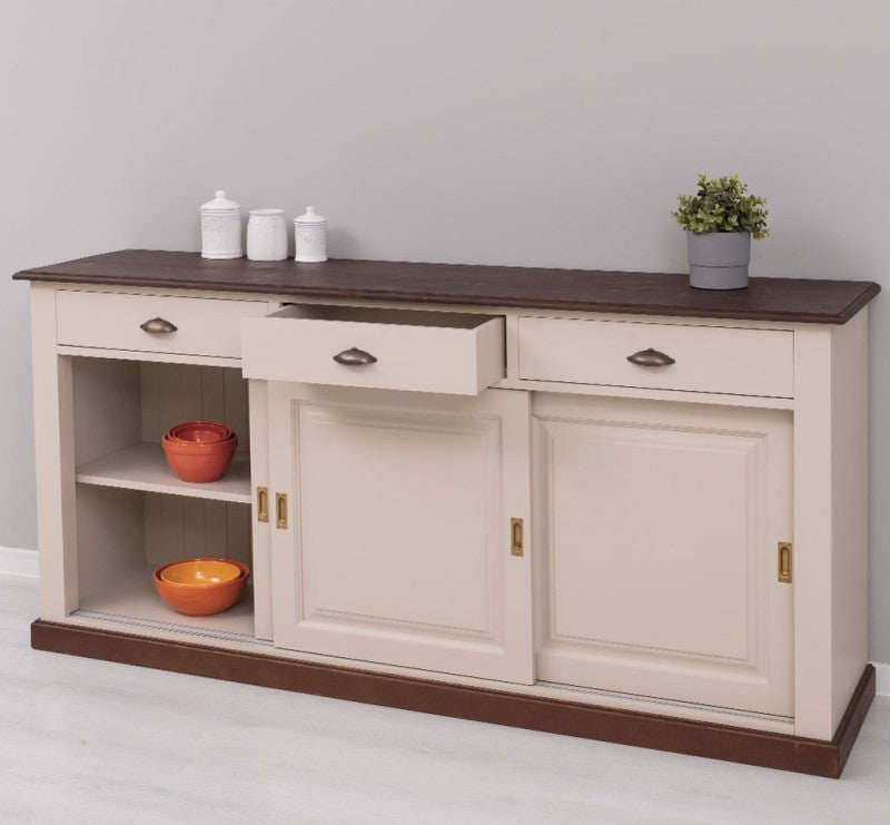Sideboard Creme Landhausmöbel Kiefernholz Massiv 192x91x48 cm