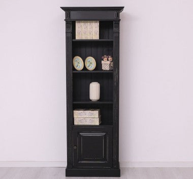 Landhaus Bücherregal Schwarz Kiefernholz Massiv 71x197x39 cm
