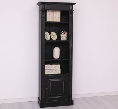 Landhaus Bücherregal Schwarz Kiefernholz Massiv 71x197x39 cm
