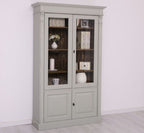 Landhausstil Schrank Vitrine Hellgrau 120x197x39 cm Kiefernholz massiv