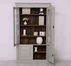 Landhausstil Schrank Vitrine Hellgrau 120x197x39 cm Kiefernholz massiv