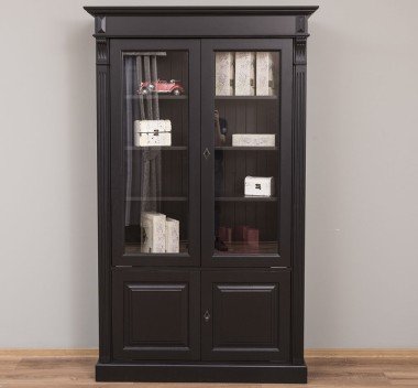 Landhaus Schrank Regal Vitrine Schwarz 120x197x39 cm Kiefernholz massiv