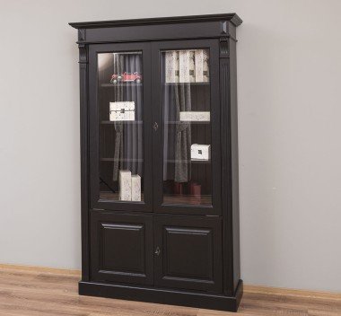 Landhaus Schrank Regal Vitrine Schwarz 120x197x39 cm Kiefernholz massiv