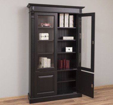 Landhaus Schrank Regal Vitrine Schwarz 120x197x39 cm Kiefernholz massiv