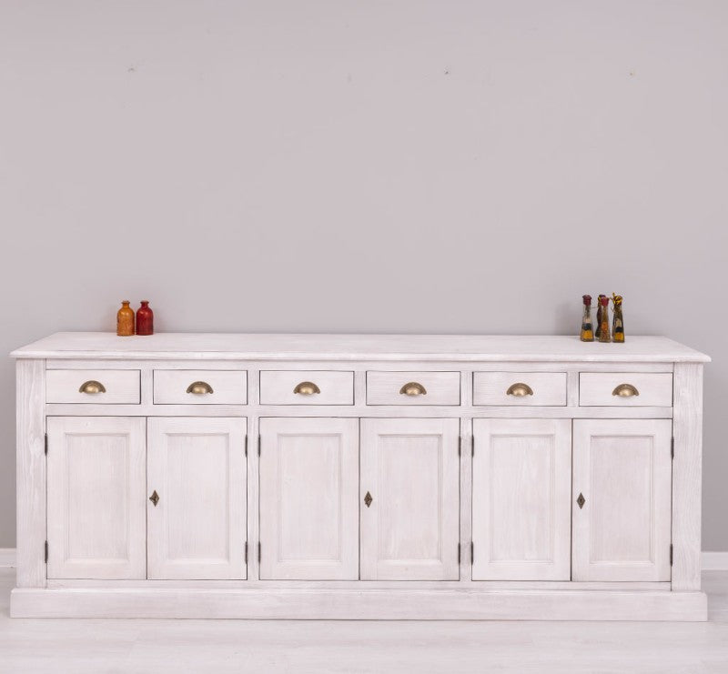 Sideboard Altweiß Landhausmöbel Kiefernholz Massiv 239x93x47 cm