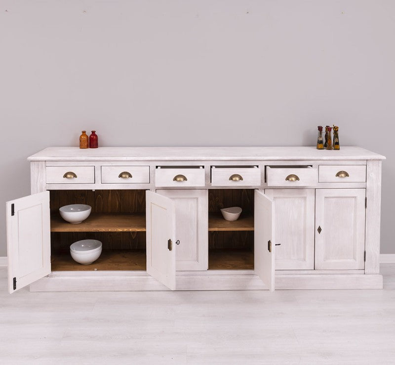 Sideboard Altweiß Landhausmöbel Kiefernholz Massiv 239x93x47 cm