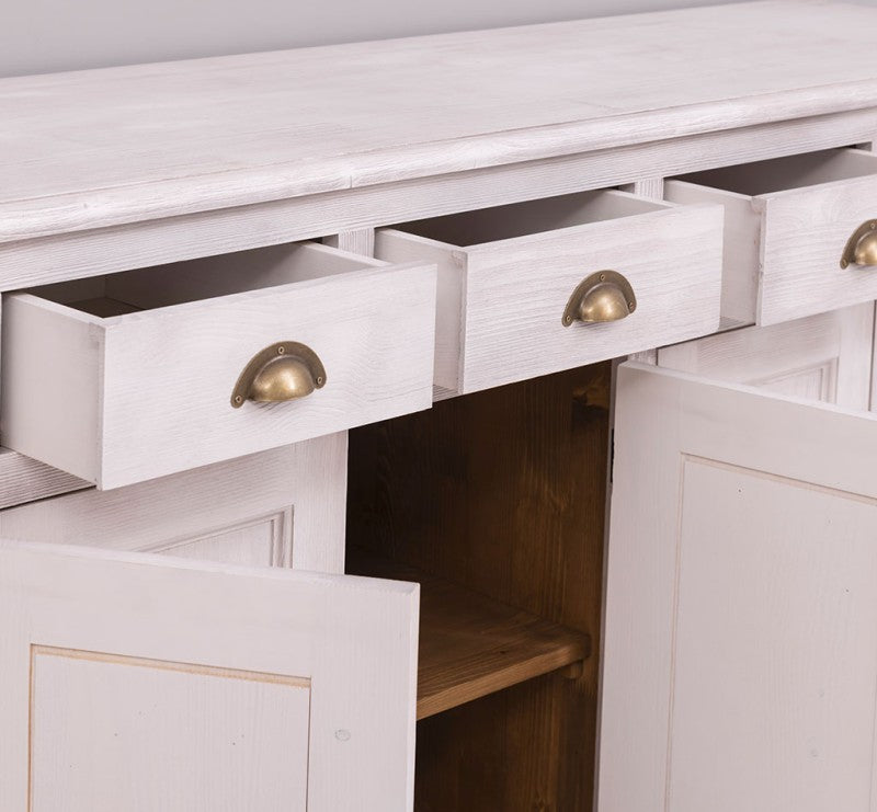 Sideboard Altweiß Landhausmöbel Kiefernholz Massiv 239x93x47 cm