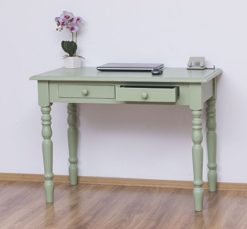 Schreibtisch mit gedrechselten Beinen und 2 Schubladen 109x79x60 cm Kiefernholz Salbei massiv