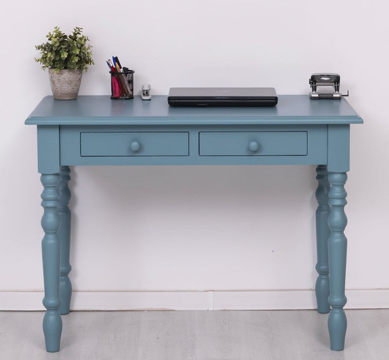 Schreibtisch mit gedrechselten Beinen und 2 Schubladen 109x79x60 cm Kiefernholz massiv